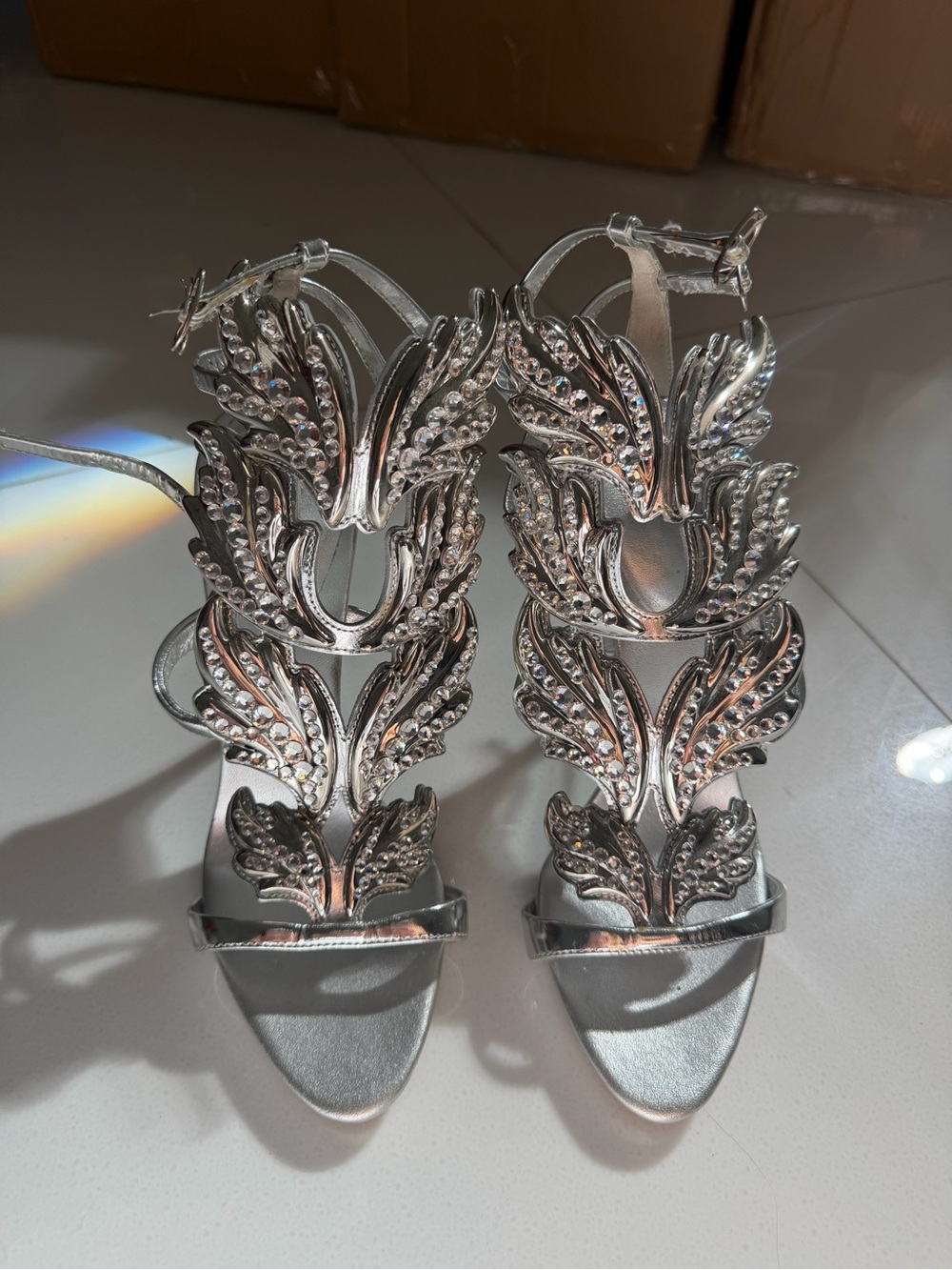 Giuseppe Zanotti Coline Silver Embellished Wing Heels